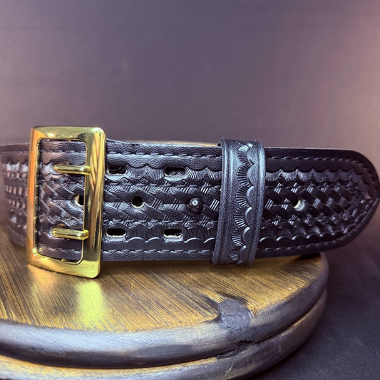 Safariland 94 Basketweave Duty Belt Size 24" Brass Buckle Leather Suede Lined