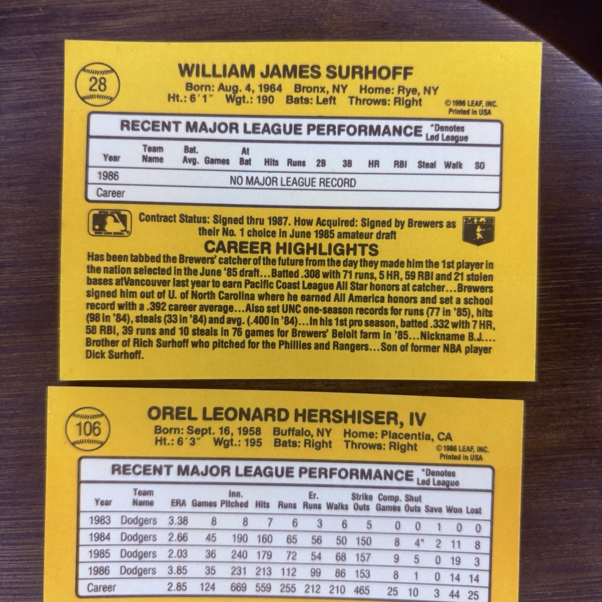 1987 Donruss MLB Card (Lot Of 3) Orel Hershiser & William Surhoff Rookie Card