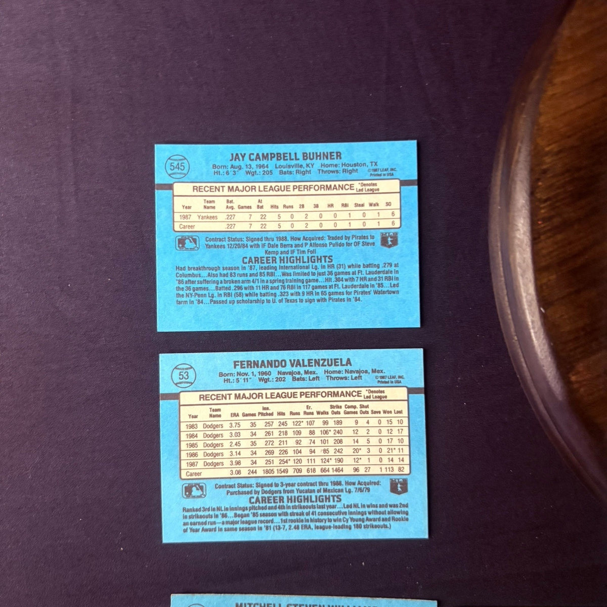 1987 Donruss High Grade Baseball - 25 Card Lot #1