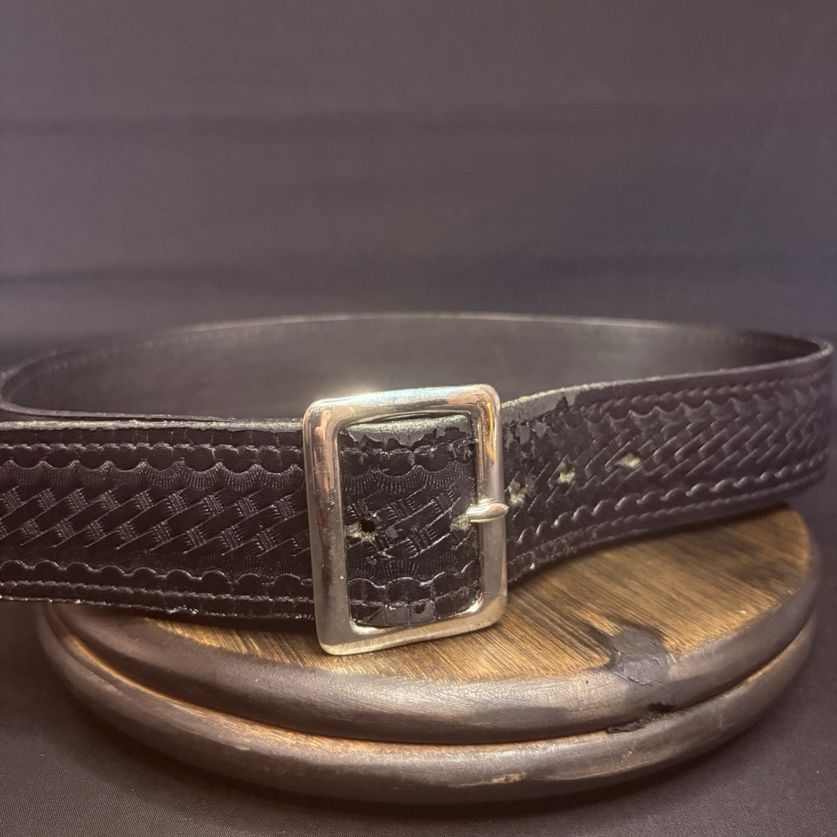 Duty Belt Size 28" Waist Black Basketweave Chrome Buckle