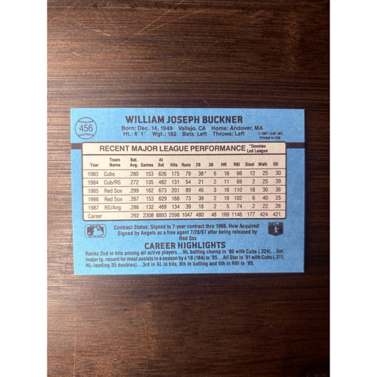 1988 Bill Buckner Donruss Baseball Card #456