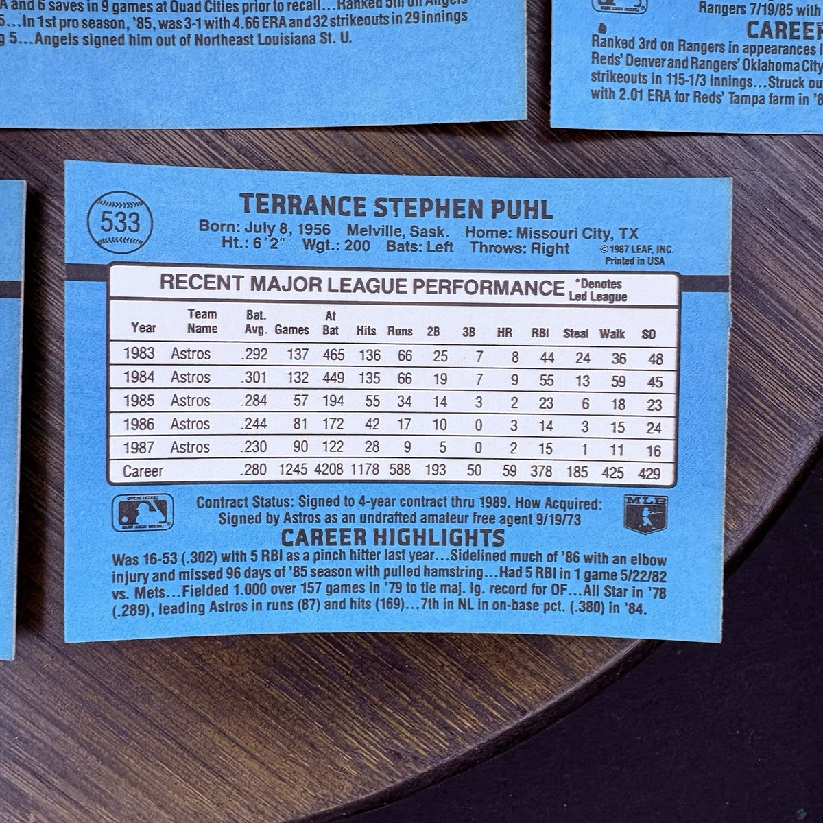 Donruss 1988 High Grade Cards #529, #530, #531, #532, #533 MLB Baseball (Lot 5)