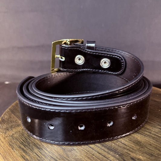 Gould & Goodrich Premium Uniform Belt Size 52" Hi-Gloss Leather, Brass 1.5" 1238