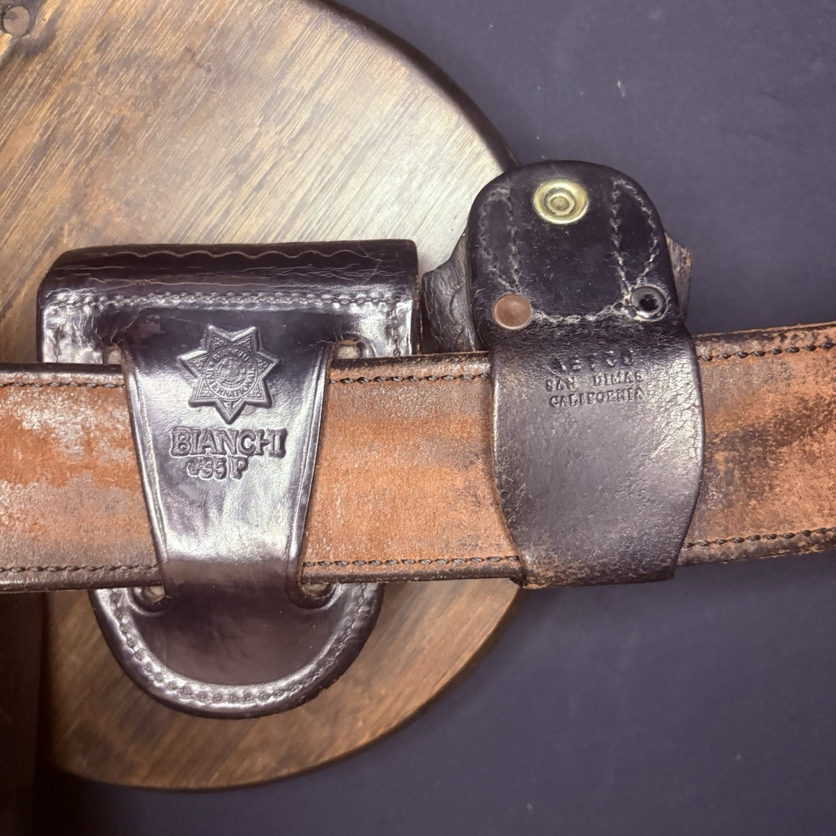 Full Leather Bianchi Duty Belt 38" w/Handcuff Case, Magazine Carrier, Baton Ring