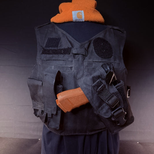 Duty Vest Carrier Size Small Black Tactical Plate Carrier w/Holster and Pouches