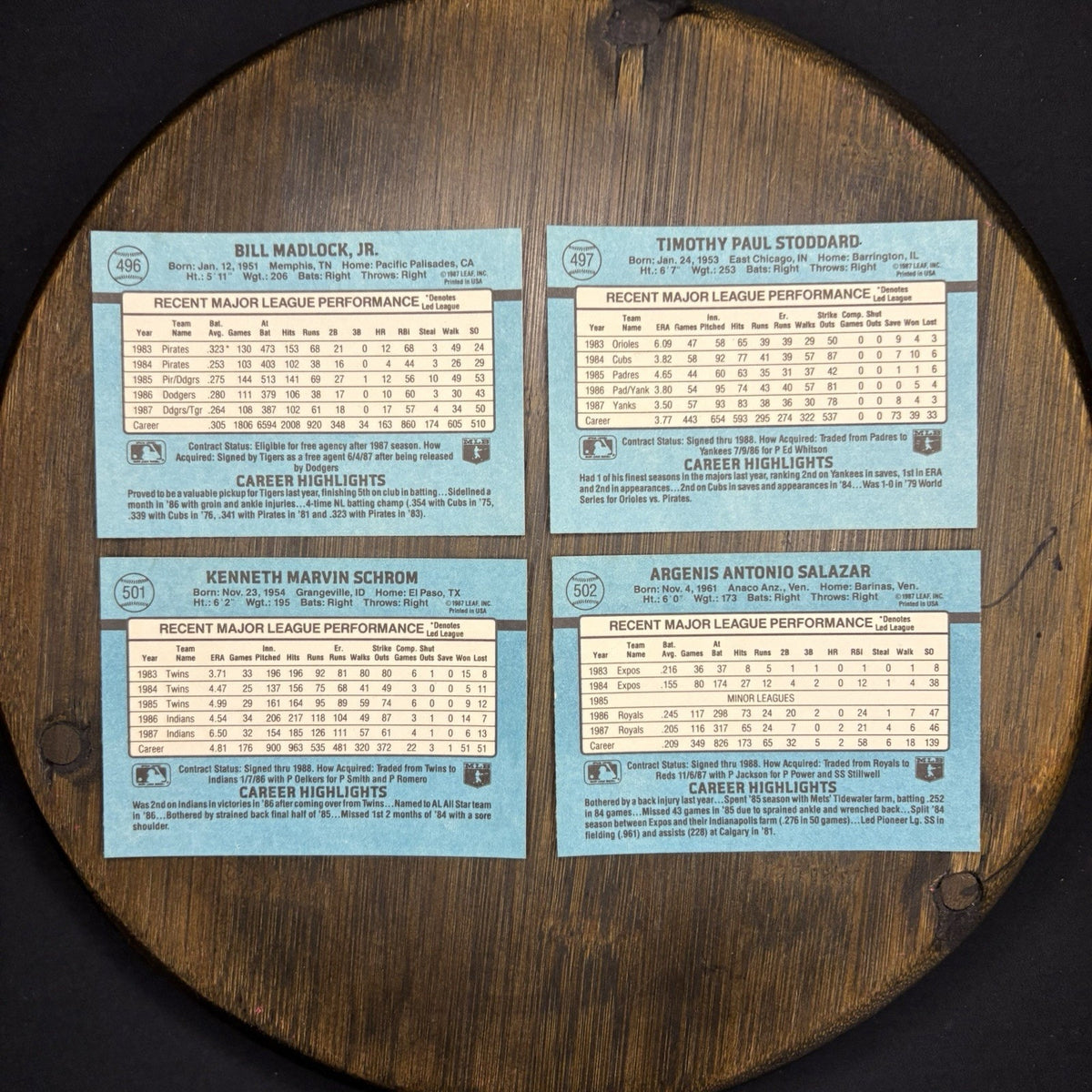 1988 Donruss High Grade MLB Trading Card #496, #497, #501, #502 Lot Of (4)