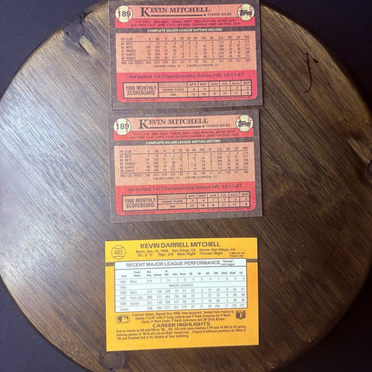 1989 Donruss Kevin Mitchell #485 ERROR Card (No Dot INC) & (2) Topps #189