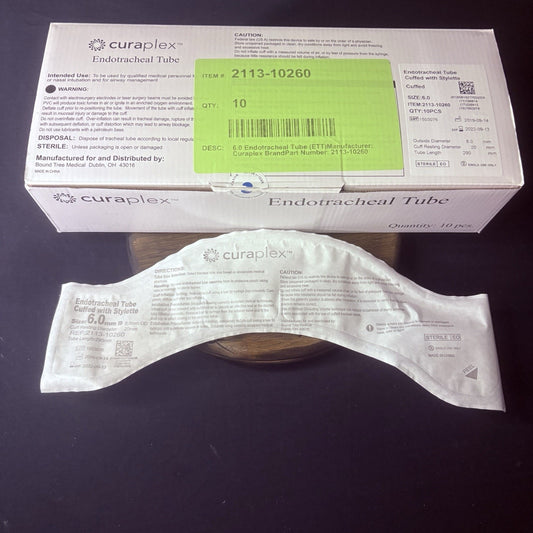 Sterile Endotracheal Tube 6.0 mm w/Cuff (Pack Of 2) Individually Packaged Sealed