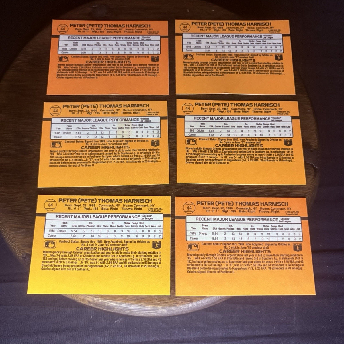 (Lot Of 6) 1989 Donruss #44 Pete Harnisch Rookie Card Baltimore Orioles Card Lot