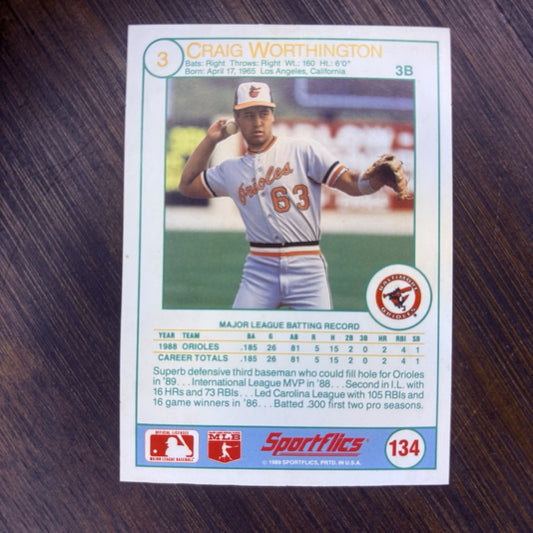 1989 Sportflics Craig Worthington #134 High Grade MLB Trading Card