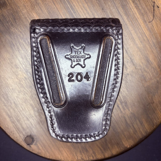 Tex Shoemaker Handcuff Case (204) Black Basket Leather Brass Snap Chain or Hinge