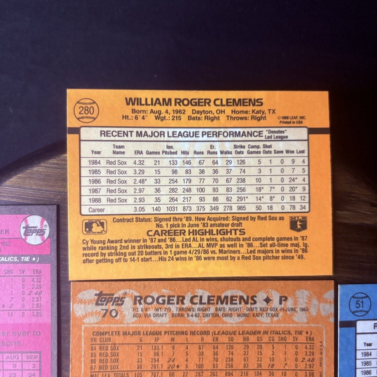 1987-1988 Roger Clemens (9) Card Lot, Topps & Donruss, #450, #280, #70, #51