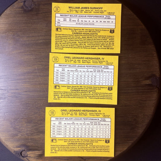 1987 Donruss MLB Card (Lot Of 3) Orel Hershiser & William Surhoff Rookie Card