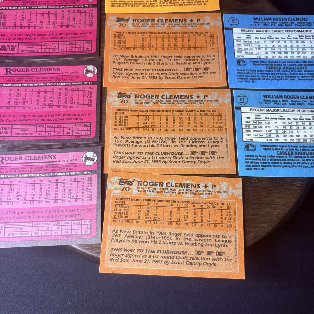 1987-1988 Roger Clemens (9) Card Lot, Topps & Donruss, #450, #280, #70, #51