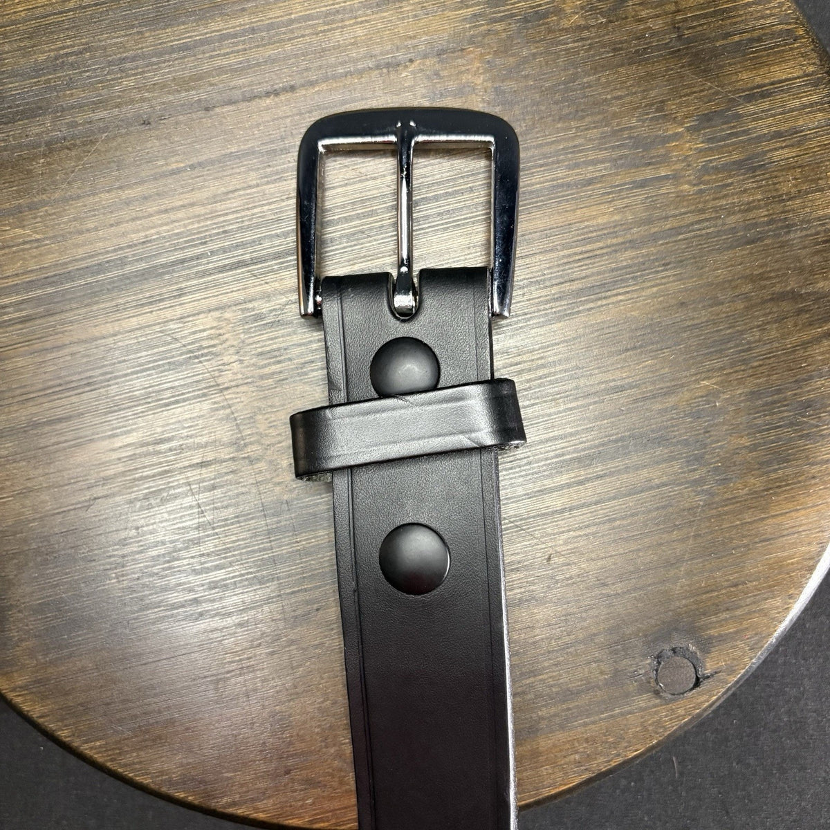 Boston Leather Belt Size 42" Plain Black Garrison w/ Chrome Buckle Made in USA