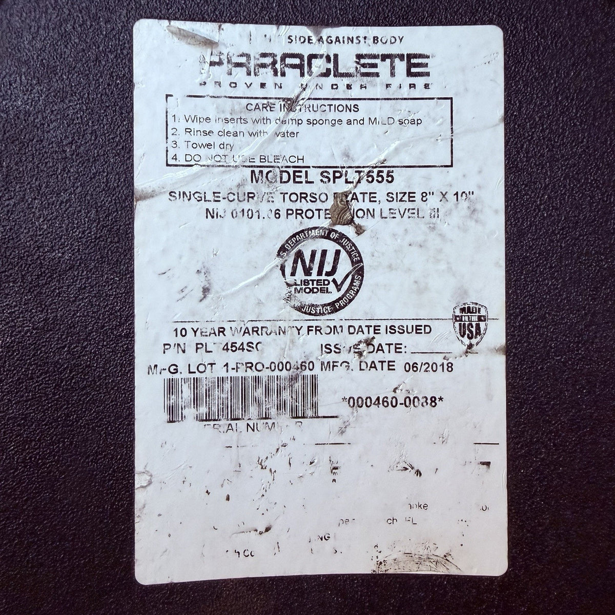 PB Ballistic Steel Plate Level 3 III 8"x 10" Shooters Cut SPLT555 In Warranty
