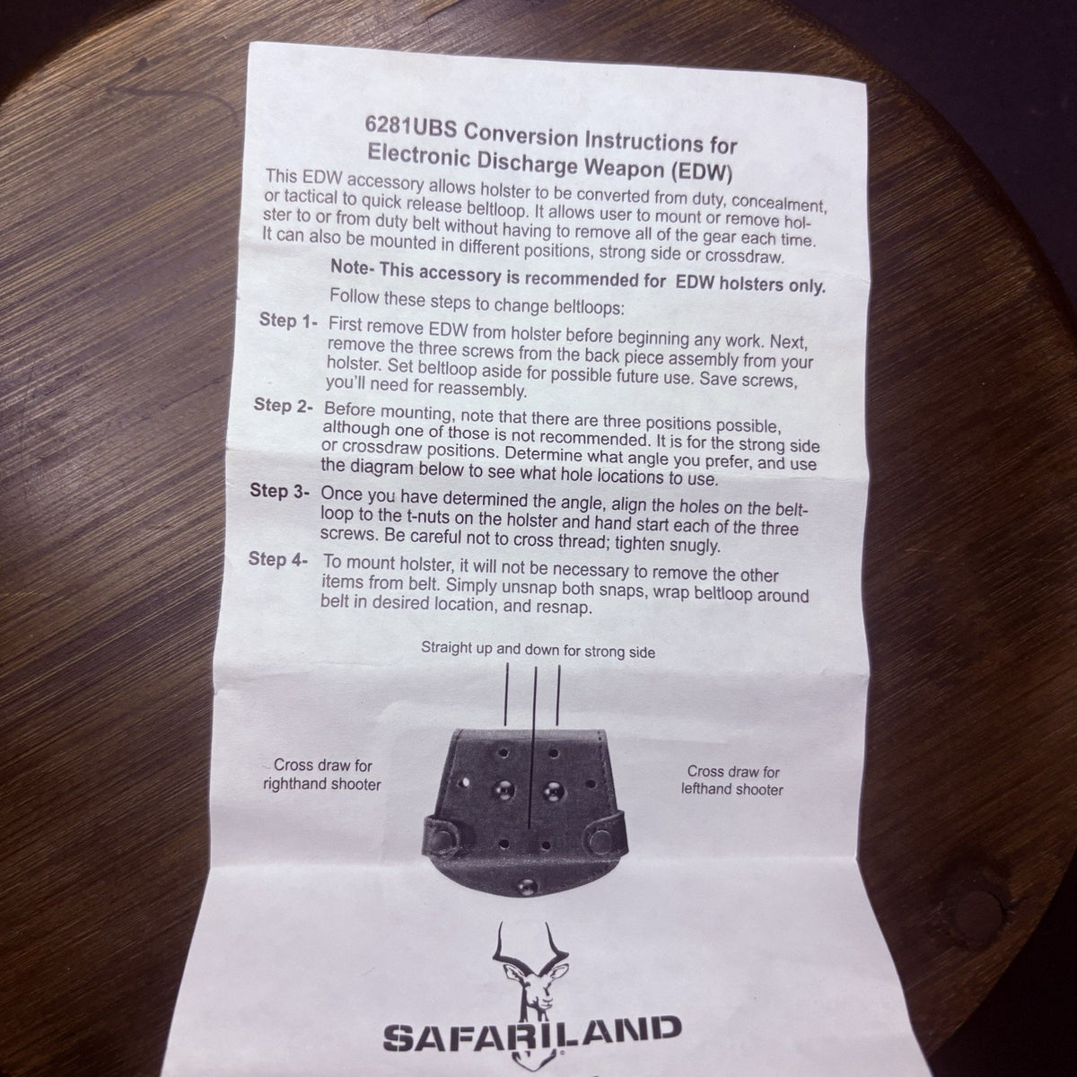 Safariland 6281 Conversion Belt Loop Slider For Taser EDW Holster UBS-6-225