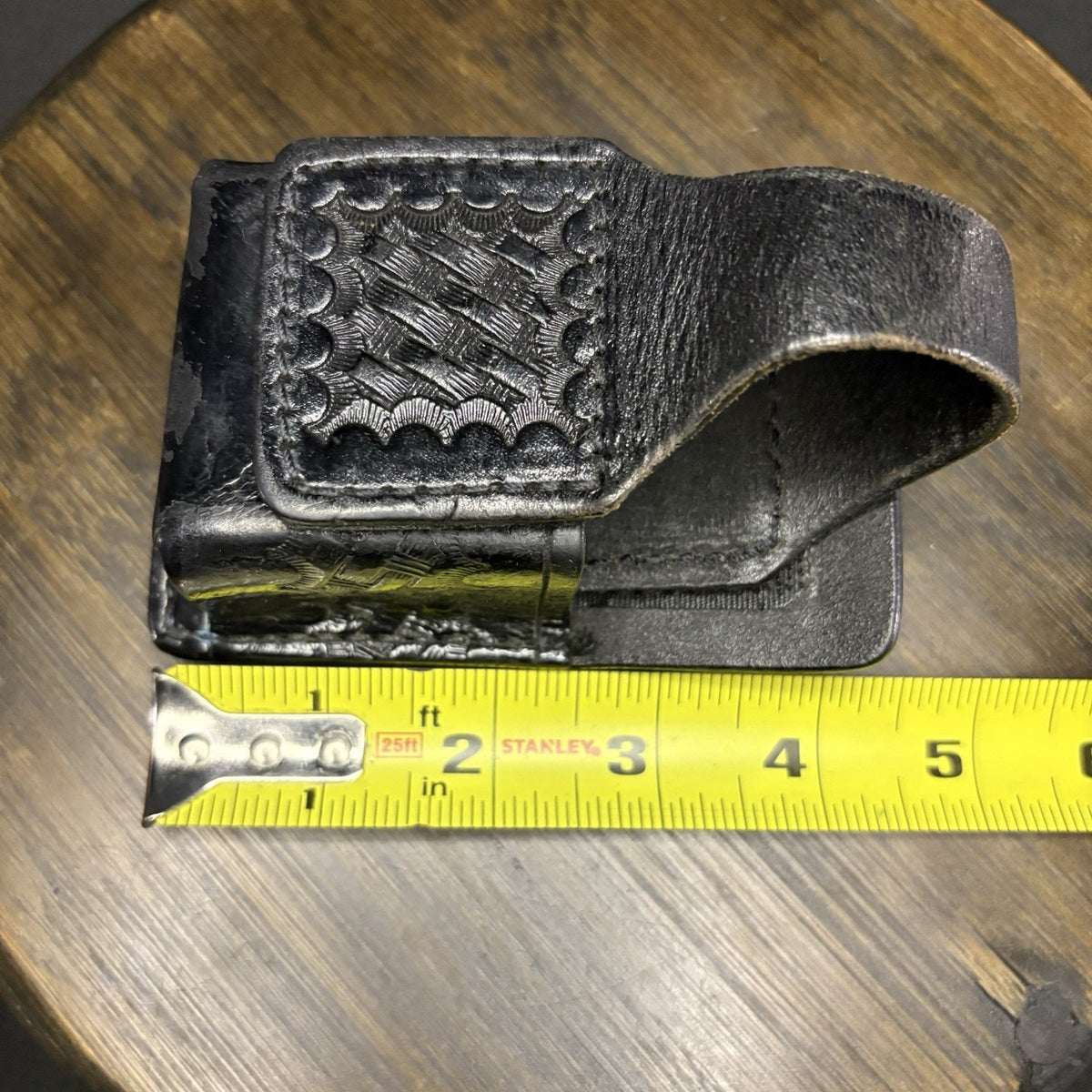 AKER Universal Tape Recorder Pouch 601 Black Basketweave Leather Duty