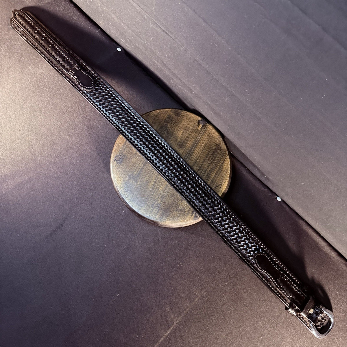 Dutyman River Belt Size 30" Basketweave 2.25" Black Leather Nickle Buckle 1121