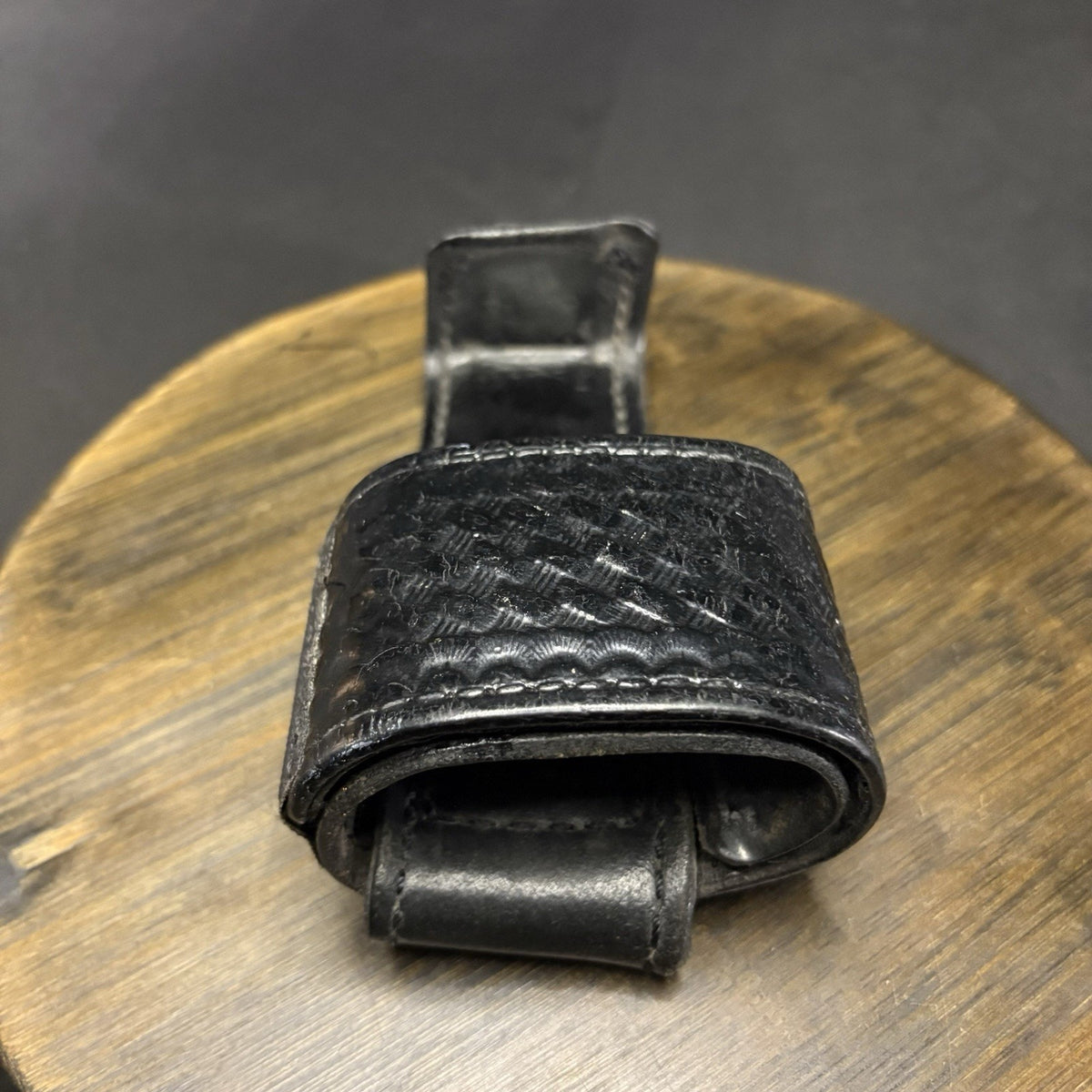 Aker Universal Radio Holder, 588U Basketweave Leather Brass Snap Belt Loop