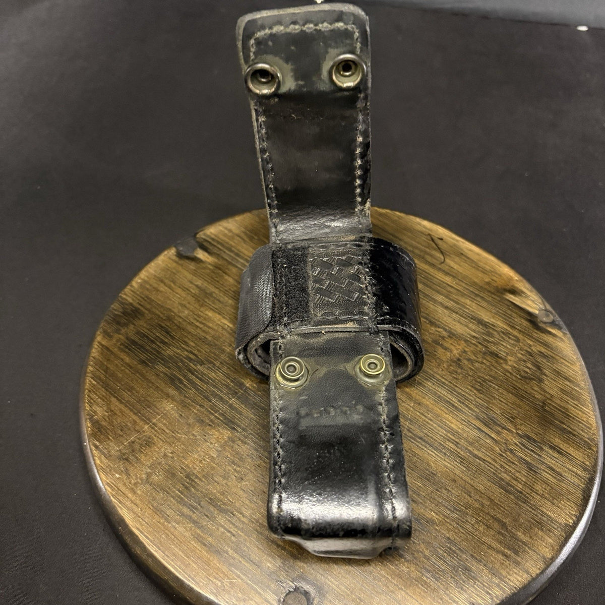 Aker Universal Radio Holder, 588U Basketweave Leather Brass Snap Belt Loop