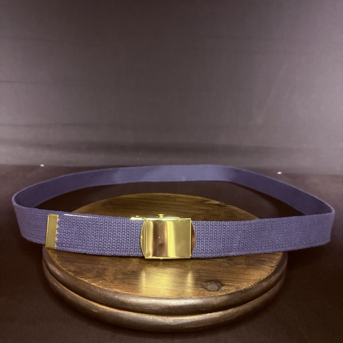 Military Web Belt Size 54" Gold Buckle Blue Nylon