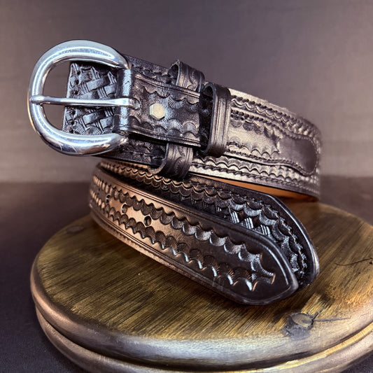 Dutyman River Belt Size 30" Basketweave 2.25" Black Leather Nickle Buckle 1121