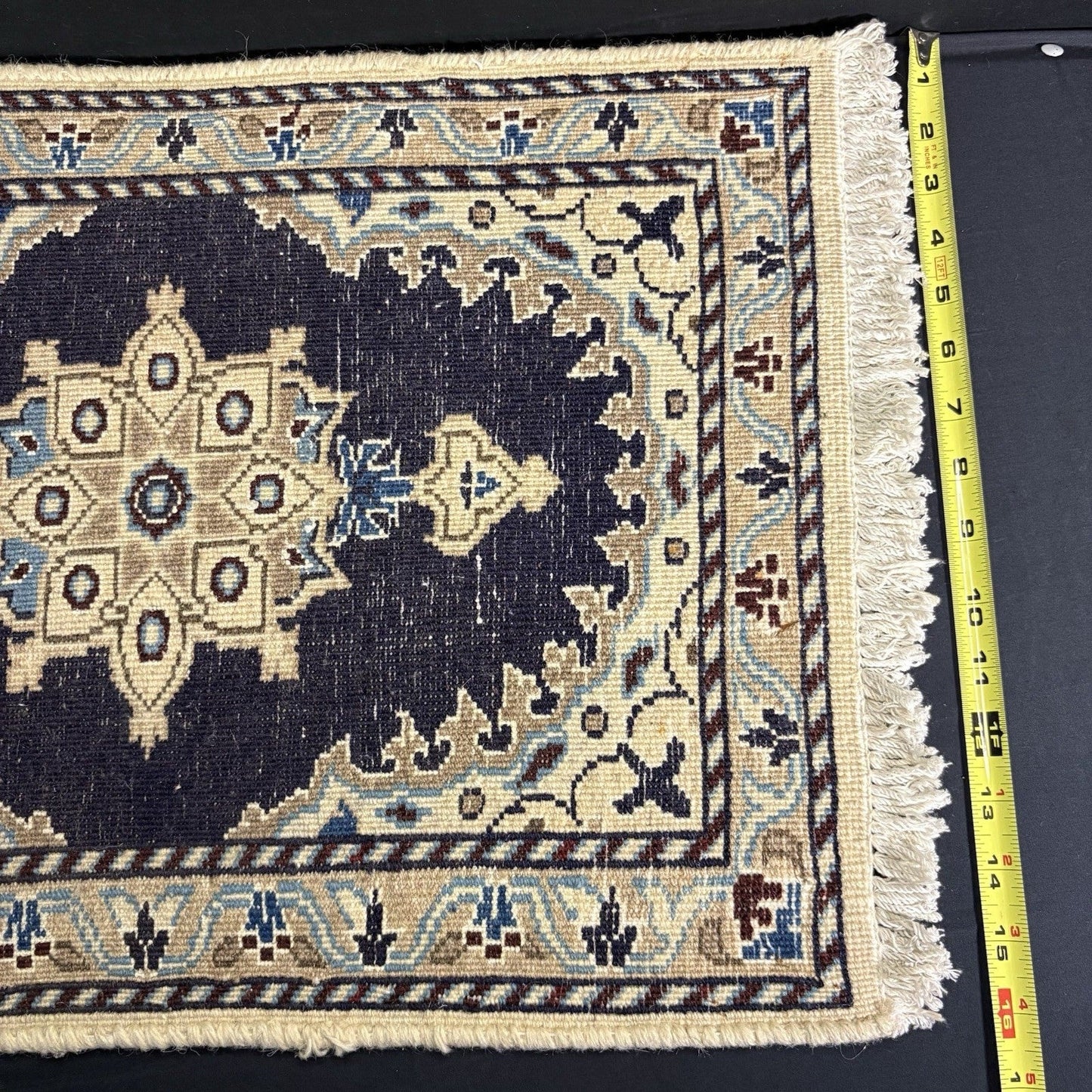 Persian Rug Hand Knotted Blue Medallion 2'x1' or 22"x16" or 40cm X 60cm