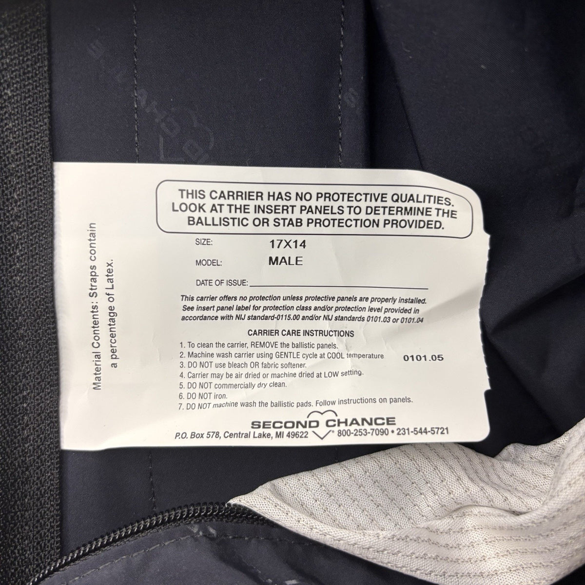 Second Chance Concealable Carrier Size Medium Vest Unworn Blue 20x14 & 17x14