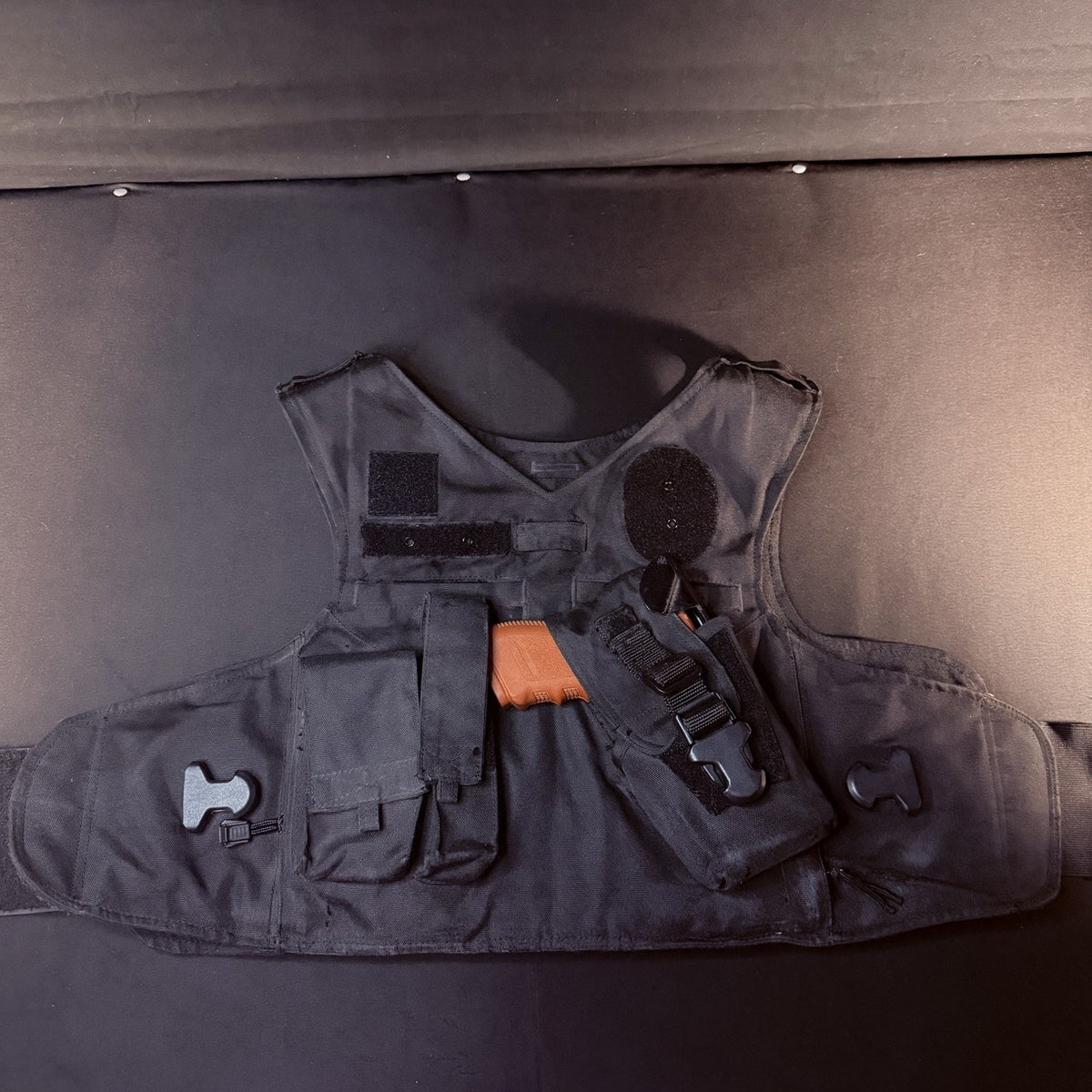 Duty Vest Carrier Size Small Black Tactical Plate Carrier w/Holster and Pouches