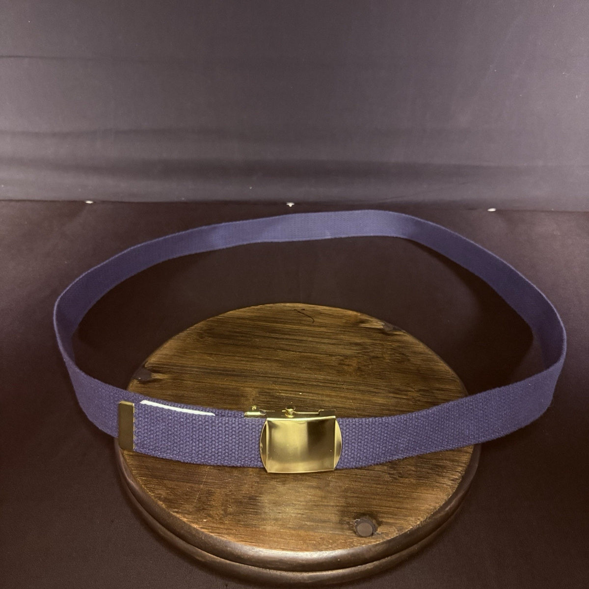 Military Web Belt Size 54" Gold Buckle Blue Nylon