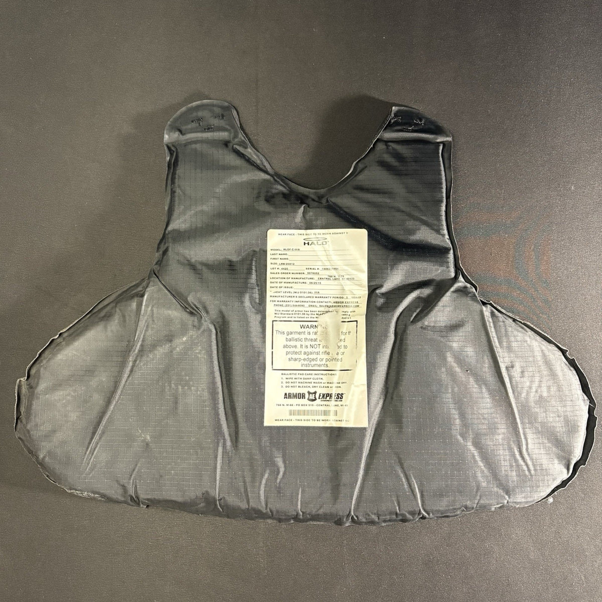 Armor Express 3A Vest Size Medium IIIA Ballistic Body Armor Bulletproof