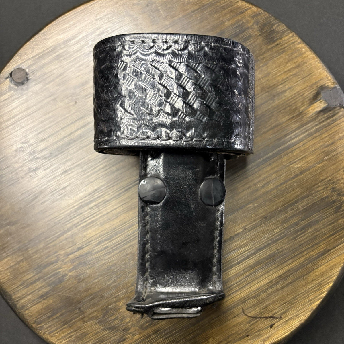 Aker Universal Radio Holder, 588U Basketweave Leather Brass Snap Belt Loop