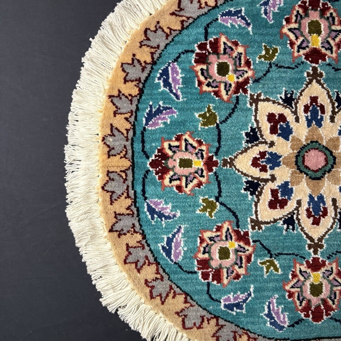 Persian Nain Round Medallion Rug Hand Knotted Size 20”x20” Or 50cm Blue Rug