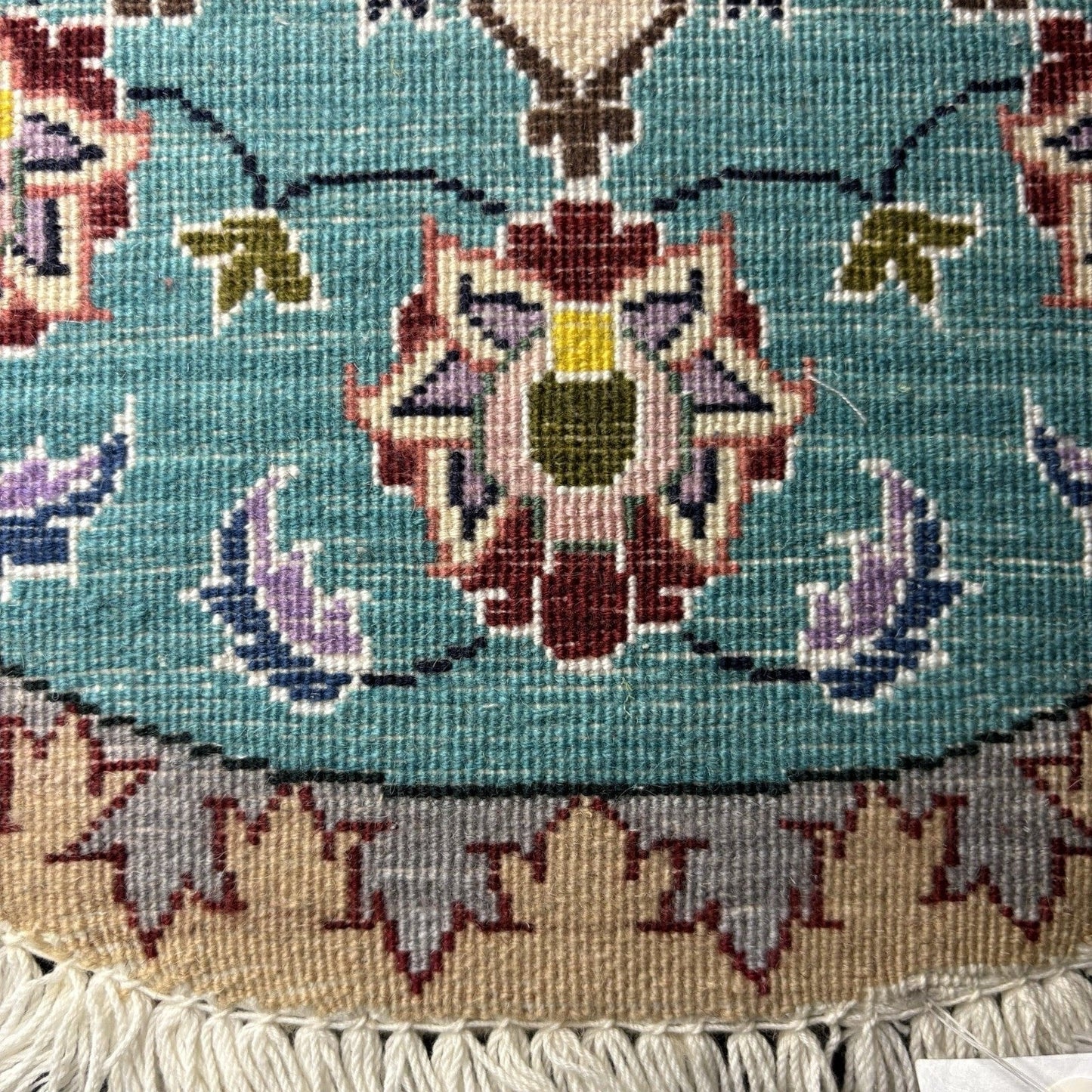 Persian Nain Round Medallion Rug Hand Knotted Size 20”x20” Or 50cm Blue Rug