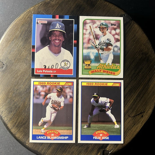 1989 (4) Athletics Cards Luis Polonia, Walt Weiss, Lance Blankenship, Felix Jose