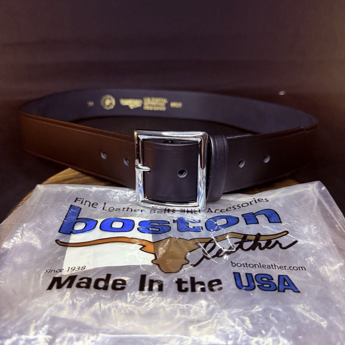 Boston Leather US Postal Approved Belt Size 38" Plain Black 1.75" 6605 PE-2-2663