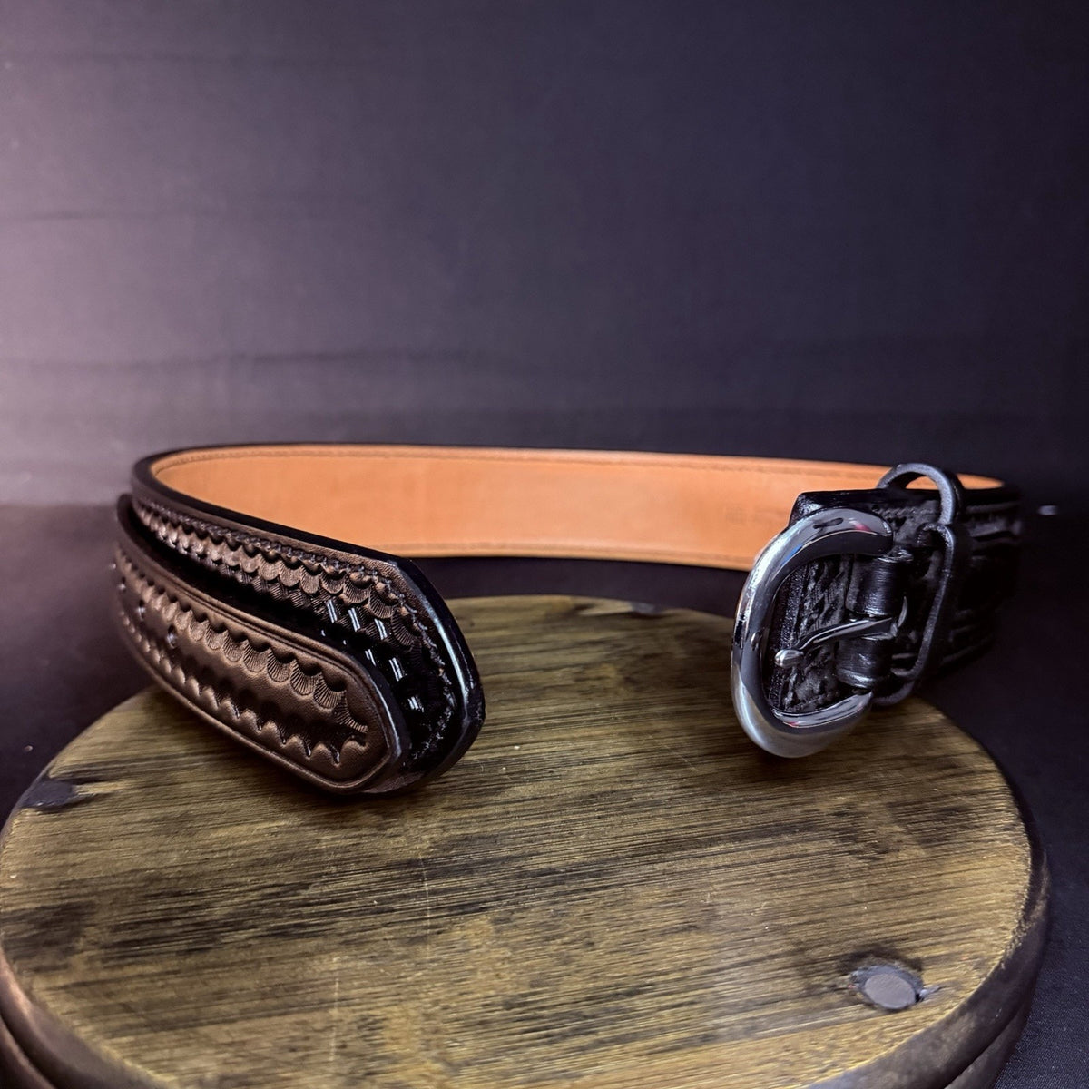 Dutyman River Belt Size 30" Basketweave 2.25" Black Leather Nickle Buckle 1121