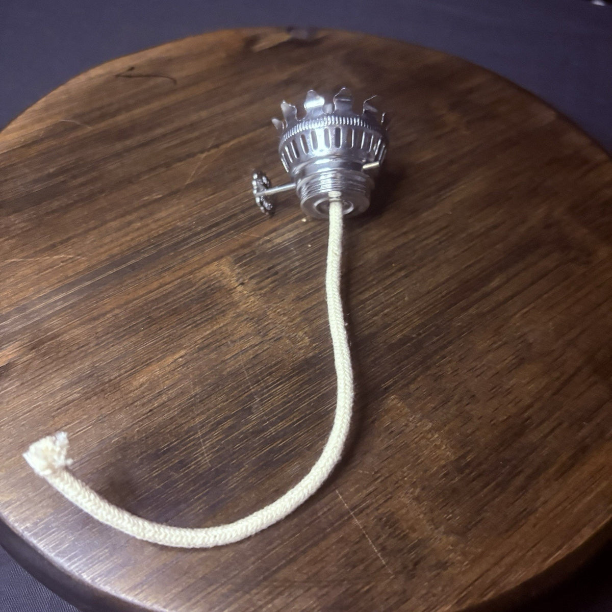 Kerosene Oil Lamp Burner 1/4" Wick 3/4" Threads Silver Tone