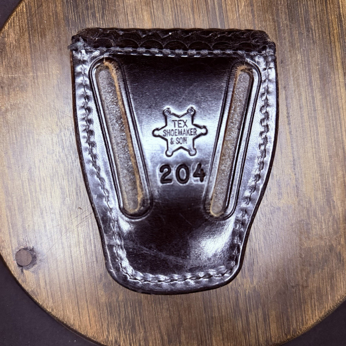 Tex Shoemaker Handcuff Case 204 Black Basket Leather Nickle Snap Chain/Hinge