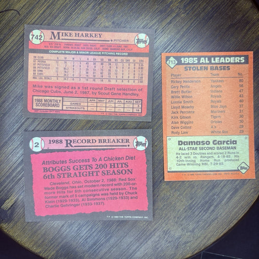 1986-89 Topps MILB Trading Card (Lot Of 3) Mike Harley, Wade Boggs, Damaso Garci