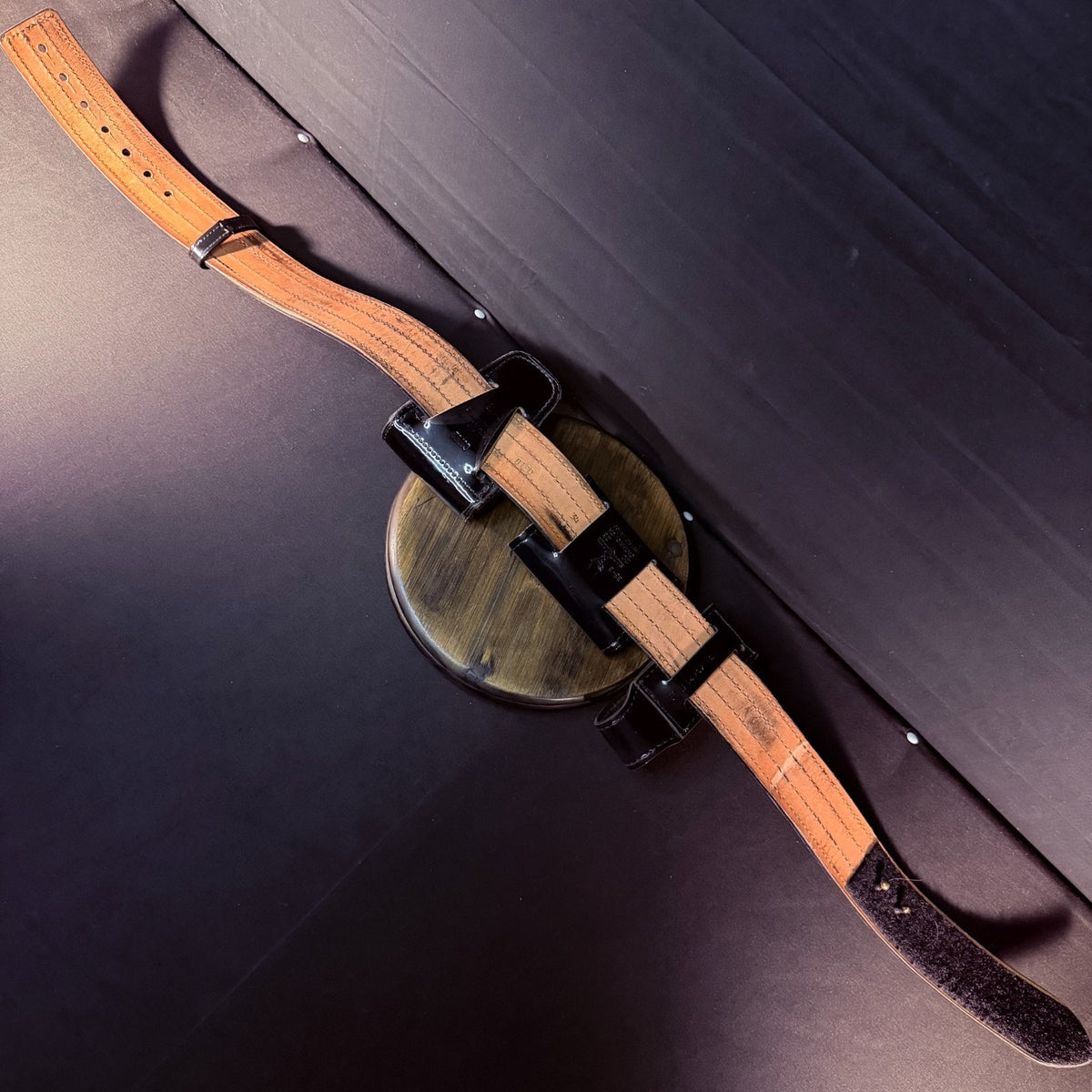 Don Hume Duty Belt Size 34" w/Handcuff, Mace, Glove Cases Hi-Gloss Black Leather