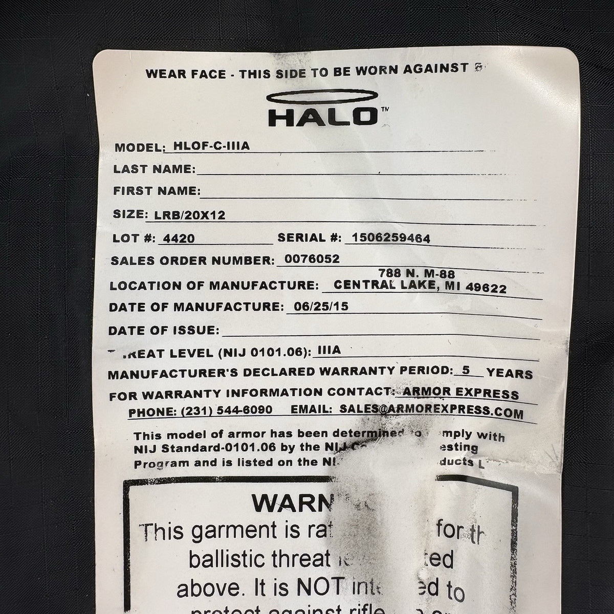 Armor Express 3A Vest Size Medium IIIA Ballistic Body Armor Bulletproof