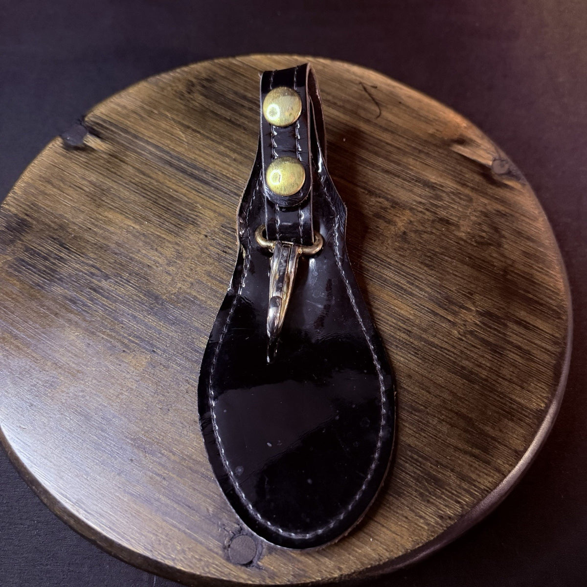 Duty Belt Key Keeper High Gloss Black Leather, Brass Snap And Key Ring