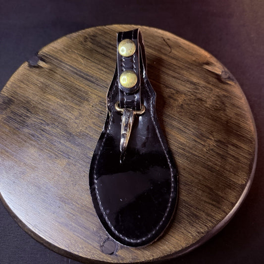 Duty Belt Key Keeper High Gloss Black Leather, Brass Snap And Key Ring
