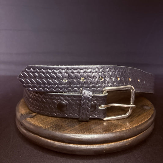Boston Leather Off Duty Belt Size 32" Basketweave w/ Chrome Buckle Made in USA