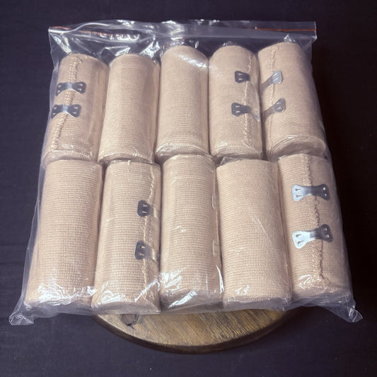 Cotton Elastic Compression Bandages (4"x4.5yd) Body Wrap With Clips 10 Pack