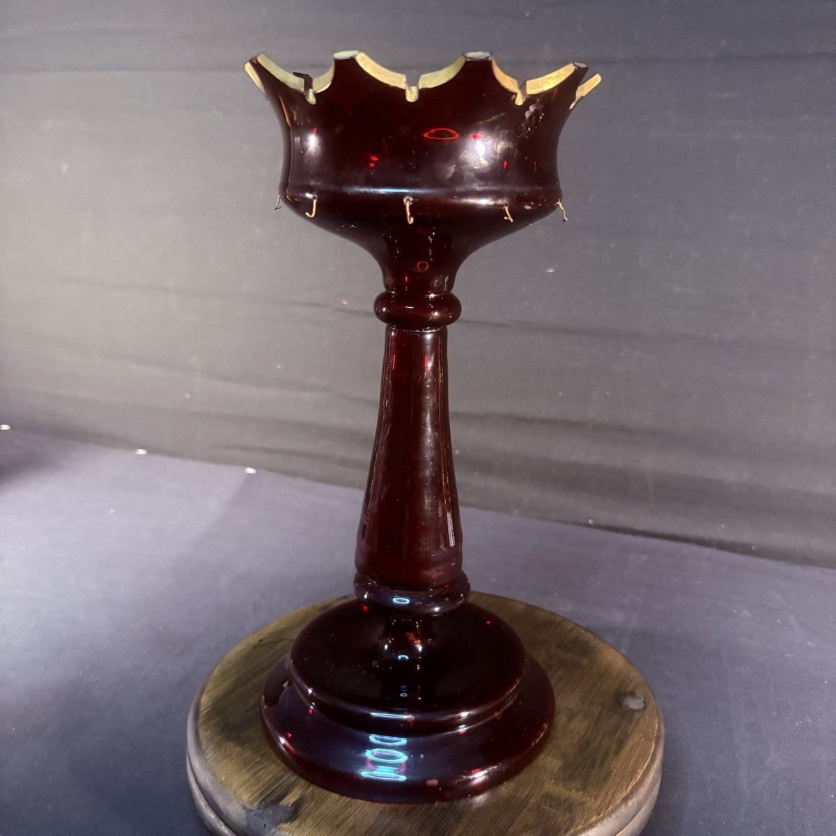 19th Century Bohemian Ruby Glass Mantle Luster 1860-1880 12" Tall 6" Diameter