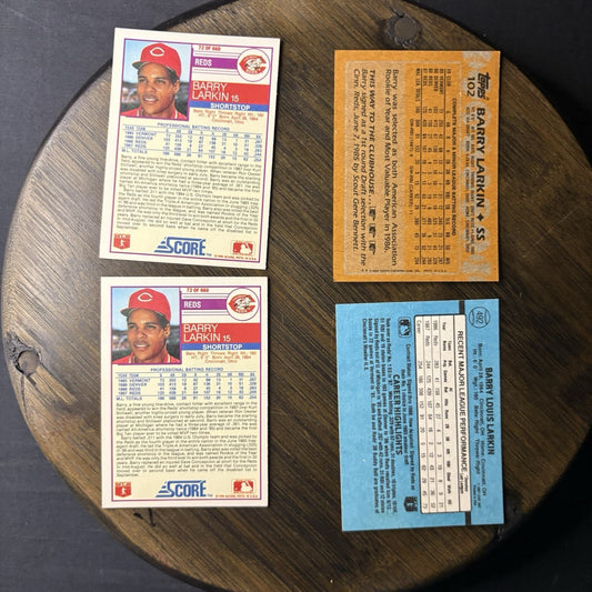 1988 Barry Larkin (4) Card Lot Score (#72) Donruss (#492) Topps(#102) High Grade