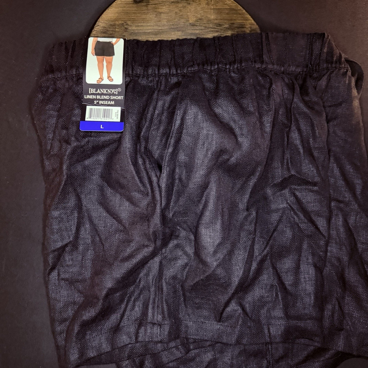BLANKNYC Linen Blend Black Shorts Size Large High Rise Elastic Waist 5" Inseam